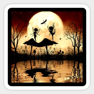 Cute little dancing fairy in the night Sticker